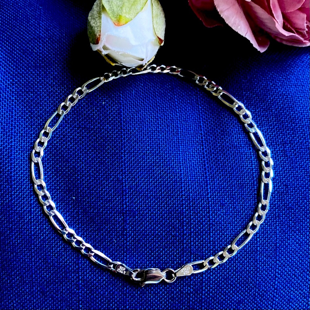 Sterling Silver 925 Figaro Chain Bracelet